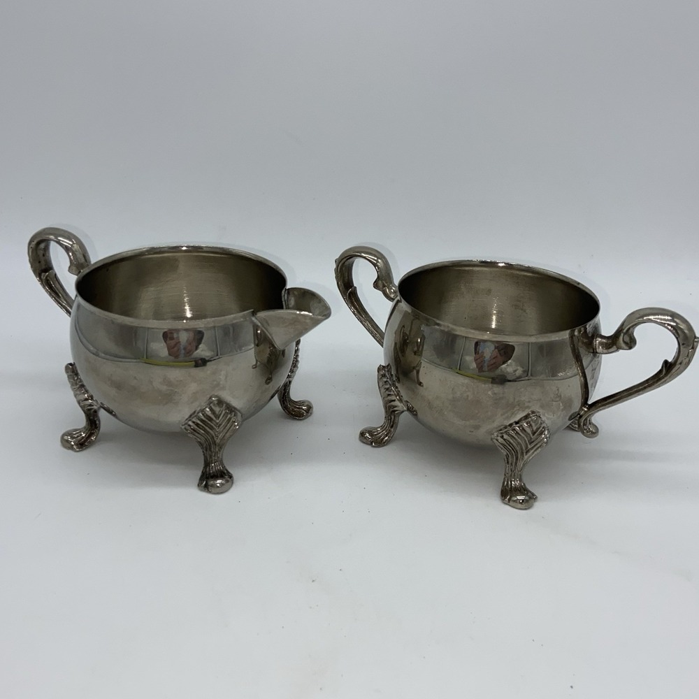 Sheridan Taunton Sugar & Creamer Set Vintage Silver Plated Footed Bowl & Pitcher